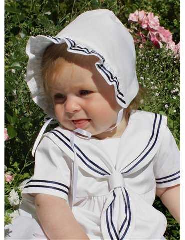 christening gown with navy embroidery