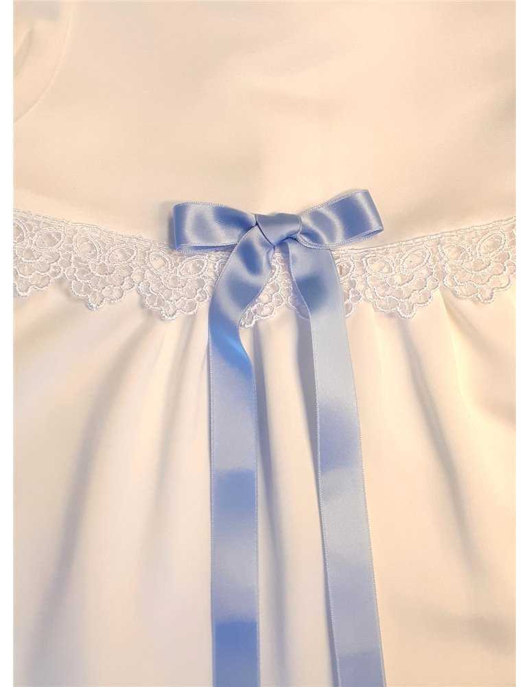 christening gown with rose decor and short sleeve